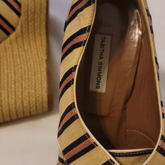 Tabitha Simmons Tie Striped Oxford Wedge Pink/Navy - Picture 4 of 7